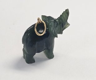 Vintage 14KY Gold Carved JADE ELEPHANT Pendant  6.1 Gr