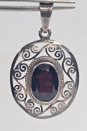 Sterling Sterling Silver GARNET Filigree Pendant W/ LG Bail  7.7 GR  Signed NEPAL