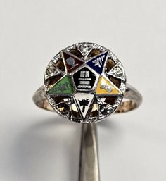 Vintage Sterling/Gold Filled ORDER Of THE EASTERN STAR Enamel RING   SIZE 6   2.6 GR