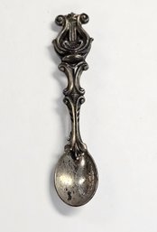 ANTIQUE Sterling Silver ART DECO Harp Repousse SALT And SPICES SPOON Brooch  5.1 GR