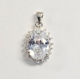 Vintage Sterling Silver LARGE CZ HALO BLING!!! Pendant!!!   5.7 GR