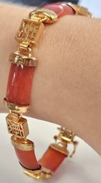 Vintage GEM Of THE ORIENT BRACELET!!!  JADE?  CARNELIAN?  7 34/'  13.4 Gr