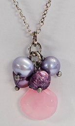 NEW OLD STOCK!!!  Sterling Silver Hand Wrapped PINK CHALCEDONY AND FRESH WATER PEARL NECKLACE