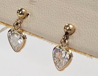 Vintage 14KY Gold CZ Heart Post Dangle EARRINGS   1.0 GR