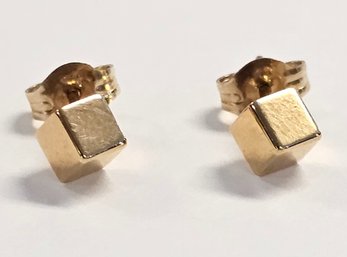 NEW OLD STOCK!! 14K GF 4 MM 3D CUBE Earrings & Backs W/ 14K GOLD POSTS!!   1.2 GR