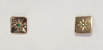 NEW OLD STOCK!! 14K GF GENUINE EMERALD Earrings & Backs W/ 14K GOLD POSTS!!   0.6 GR