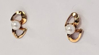 NEW OLD STOCK!! 14K GF 3.5MM CULTURED PEARL Earrings & Backs W/ 14K GOLD POSTS!!   0.7 GR