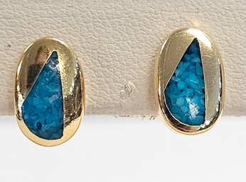 Vintage GP Turquoise Chip INLAY Stud Earrings By CASTINGS On PARADE *COP*  1.8 GR