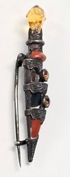 Vintage VICTORIAN Sterling Silver SCOTTISH Agate THISTLE Kilt Dirk Pin   3 FACETED CITRINE  STONES