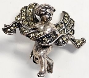 Vintage JUDITH JACK Sterling Silver/Marcasite CHERUB/ANGEL PIN  8.1 GR