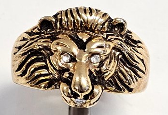 Vintage Fashion LION'S HEAD RING W/ STONES  In The EYES And MOUTH!!!  SIZE 10  6.5 GR