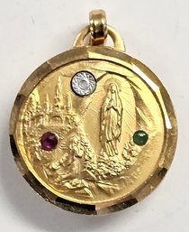 NEW! 24K Gold Plate OUR LADY OF LOURDES Religious Medal W/EARTH & WATER Inside  4.5 GR