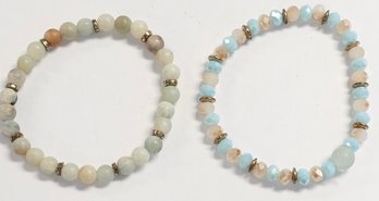 Vintage SET Of PASTEL FACETED & SMOOTH STONE STRETCHY BRACELETS  18.0 GR