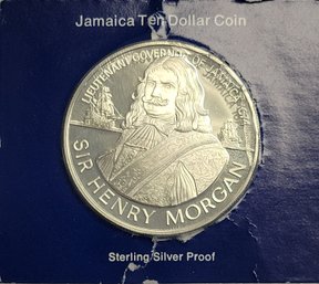 1974 $10 STERLING SILVER SIR HENRY MORGAN JAMAICA GOVERNOR UNC PROOF COIN  42.7 GR