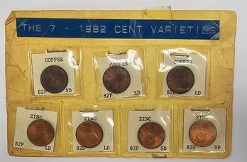 7 1982 US Penny Varieties Copper And Zinc