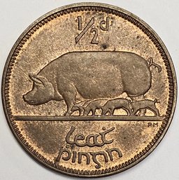 1928 Half Penny Ireland With Sow And Piglets