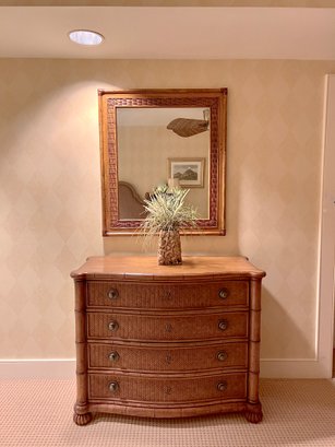 (Z-13) TOMMY BAHAMA, LEXINGTON FURNITURE FOUR DRAWER DRESSER W/MATCHING MIRROR - WOVEN RATTAN -19' BY 43'