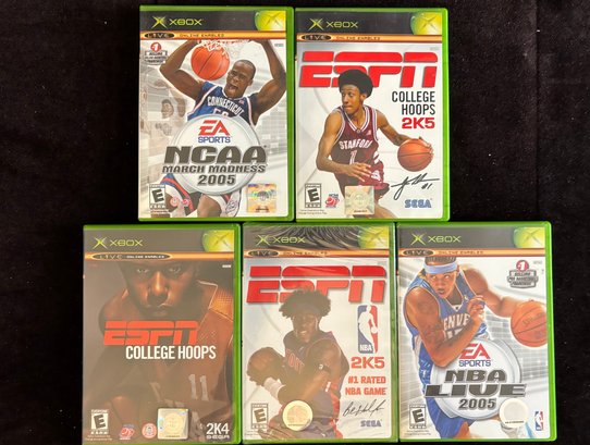(D-4) COLLECTION OF FIVE XBOX ESPN NBA GAMES IN CASES - HOOPS