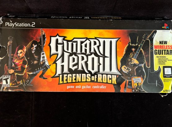 (D-9) PLAY STATION 2 GUITAR HERO LEGENDS OF ROCK GUITAR CONTROLLER & GAME WITH BOX - PRE-PLAYED