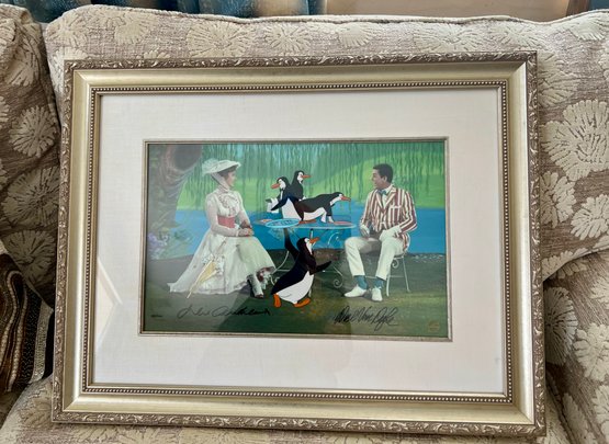 (A-4) MARY POPPINS 'TEA TIME WITH MARY'- INK ENHANCED DISNEY CEL - JULIE ANDREW & DICK VanDYKE -27' BY 21'