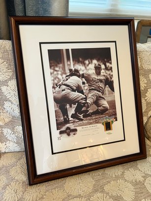 (A-52) VINTAGE JACKIE ROBINSON BASEBALL LITHO 'BREAKING THE BARRIER' - COOPERSTOWN - 23' BY 28'