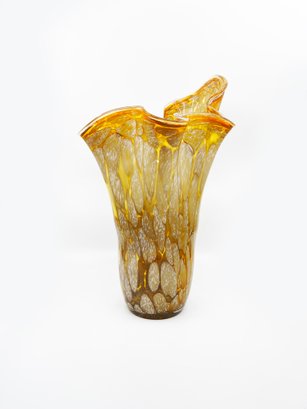 (B-27) LARGE ORANGE AND WHITE GLASS VASE-APPROX. 16 1/2' X 10'