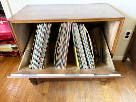 (UP) FAB VINTAGE WOOD RECORD CABINET - MCM VINYL RECORDS, LP'S WITH EASY LISTENING ALBUMS  -28' X 15' X 27'