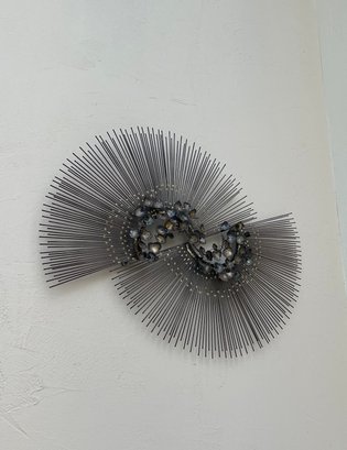 VINTAGE IRON & COPPER WALL SCULPTURE - C.JERE? HALF CIRCLES/STARBURST -THIS HAS BEEN TAKEN DOWN - APPROX. 4'W