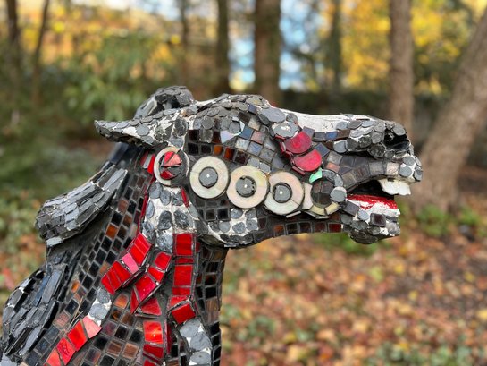 ONE OF A KIND MOSAIC HORSE GARDEN SCULPTURE - LOTS OF TILE LOSS BUT STILL COOL! - SEE PICS - 64' LONG VY 42' H