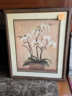 (DEN) DECORATIVE WALL ART PRINT - 'ORCHID IN WOOD BASKET' - 37' BY 46'