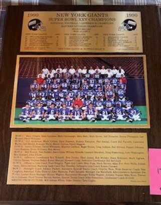 (GAR) 1990 NEW YORK GIANTS SUPER BOWL XXV CHAMPIONS PLAQUE WITH MOUNTED TEAM PICTURE & STATS - 17' BY 16'