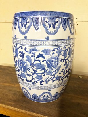 (GYM-25) BLUE AND WHITE FLORAL CERAMIC GARDEN SEAT - 18' X 11'-CAN BE SHIPPED