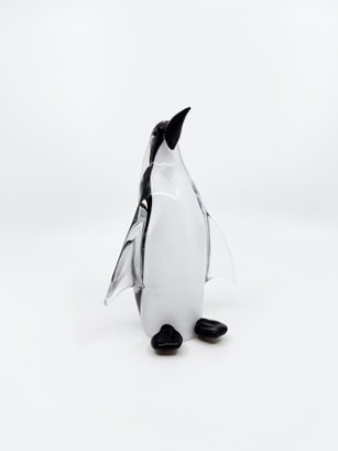 (UB-57) MURANO BLACK/WHITE GLASS PENGUIN-FORMIA-ITALY-APPROX. 6' TALL-SIGNED