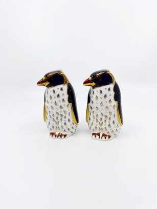 (UB-58) PAIR OF ROYAL CROWN DERBY, ENGLAND PENGUIN PAPERWEIGHTS -'ROCKHOPPER PENGUIN' -4 1/2'TALL