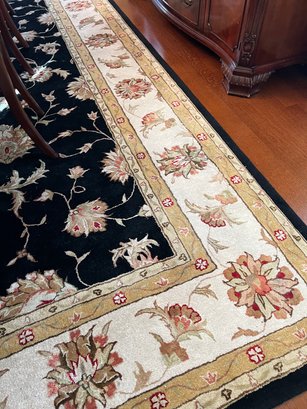(DR) BLACK FLORAL WOOL AREA RUG WITH GOLD BORDER - 13' 7' BY 9' 4'