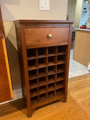 (F-16) CHERRY WOOD WINE BOTTLE STORAGE CABINET - ONE DRAWER, 24 BOTTLE - 38' BY 19' BY 13' D