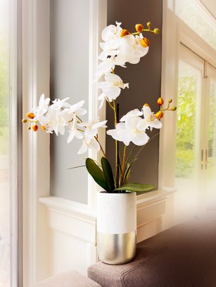 (B-66) SILK ORCHID FLORAL ARRANGEMENT WITH VASE AS SHOWN-APPROX. 25' TALL