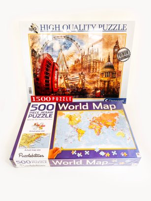 (D-12) VINTAGE LOT OF 2 UNOPENED JIGSAW PUZZLES-HIGH QUALITY AND WORLD MAP