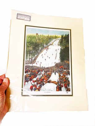 (G-23) VINTAGE COLOR PRINT TITLED 'THE DOWNHILL CIRCA 1885'-ENGLAND BOUGHT AT POROBELLO PRINTS