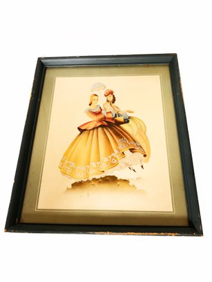 (GA-25) VINTAGE/ANTIQUE COLOR PRINT 2 LADIES-FRAMED AND MATTED-APPROX. 13' X 11'
