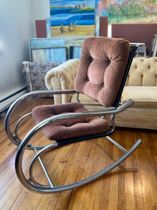 VINTAGE JOHNATHAN GINAT MCM CHROME & LEATHER LOUNGE CHAIR - A.C.I. INDUSTRIES - 40' BY 37' BY 22'