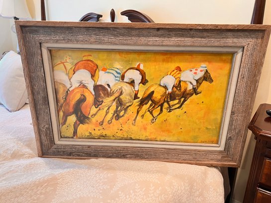 (MB) ORIGINAL ROYSTON ECROYD (1938-) PAINTING -PARIS ARTIST, HORSES RUNNING AROUND THE TRACK- 35' X 23'
