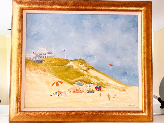 (UB1) CHARMING VINTAGE FRAMED SEASIDE OIL PAINTING BY PHILIP WEIGAND- TURO BEACH. MASS. - 29' X 25'