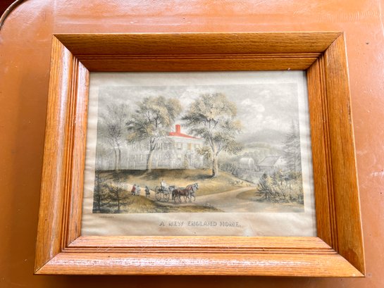 (KX-209) VINTAGE FRAMED CURRIER AND IVES PRINT-A NEW ENGLAND HOME-20' X 15'