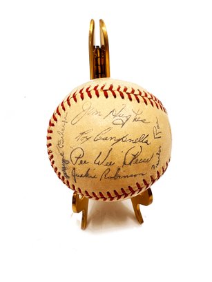 (A-37) VINTAGE 1950'S BROOKLYN DODGERS SIGNED BASEBALL-SOUVENIR STAMPED BALL-NO EASEL