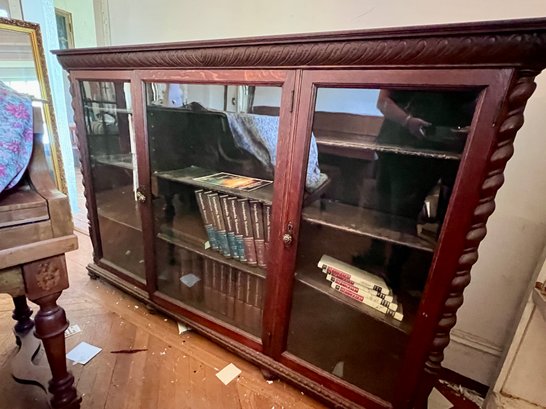 (PianoR) ANTIQUE CHERRY? GLASS FRONT THREE DOOR BOOKCASE WITH - 72' By 14' By 49' High