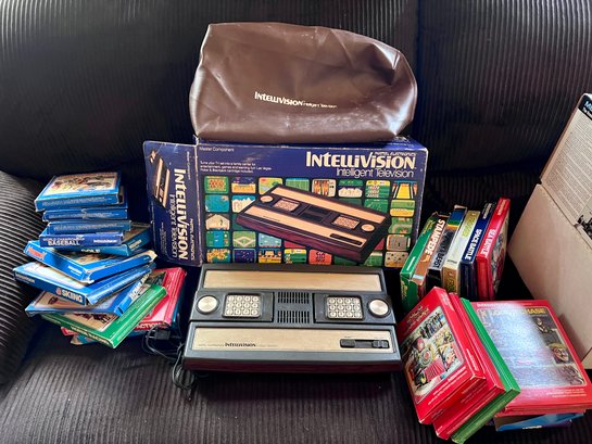 (DEN) BIG LOT OF VINTAGE MATTEL ELECTRONICS INTELLIVISION 24 GAMES & SYSTEM - WITH BOX & DUST COVER