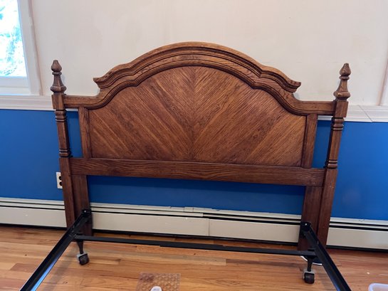 (UP) ANTIQUE FULL SIZE HEADBOARD & METAL FRAME WITH BOOK MATCHED WOOD MAPLE?