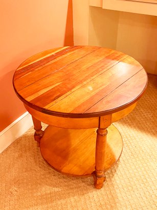 (BASEMENT) ROUND END TABLE ANTIQUE HARVEST-ENGLISH STYLE-HEAVT DISTRESS-28' X 26'-LOCAL PU ONLY
