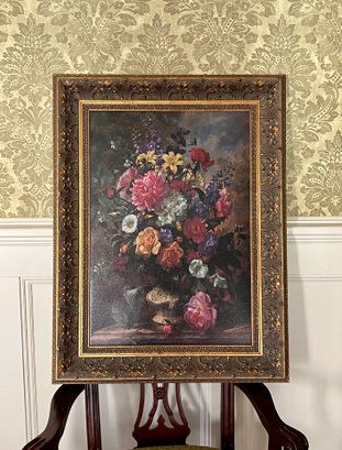 (DR) BEAUTIFUL FLORAL STILL LIFE PRINT IN ORNATE & HEAVY FRAME -34' BY 26'